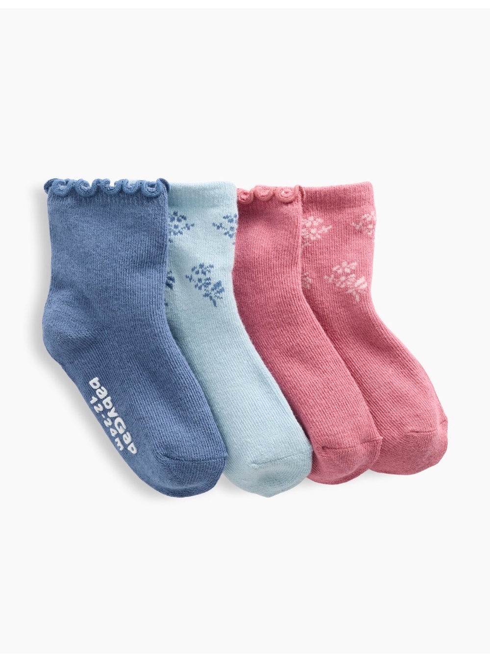 babyGap Girls' 3-Pack Ruffle Crew Socks - Blue, Light Blue, Pink